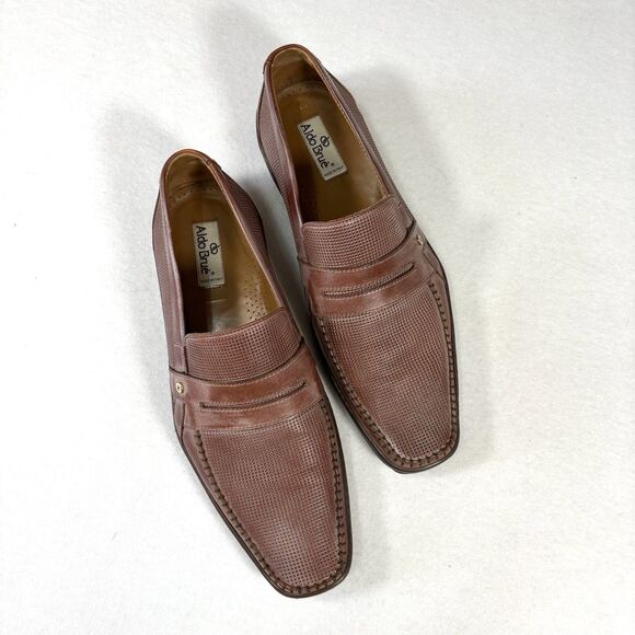 ALDO BRUE Penny Loafers Brown Perforated Italian Nabuk Leather Shoes - Picture 2 of 12